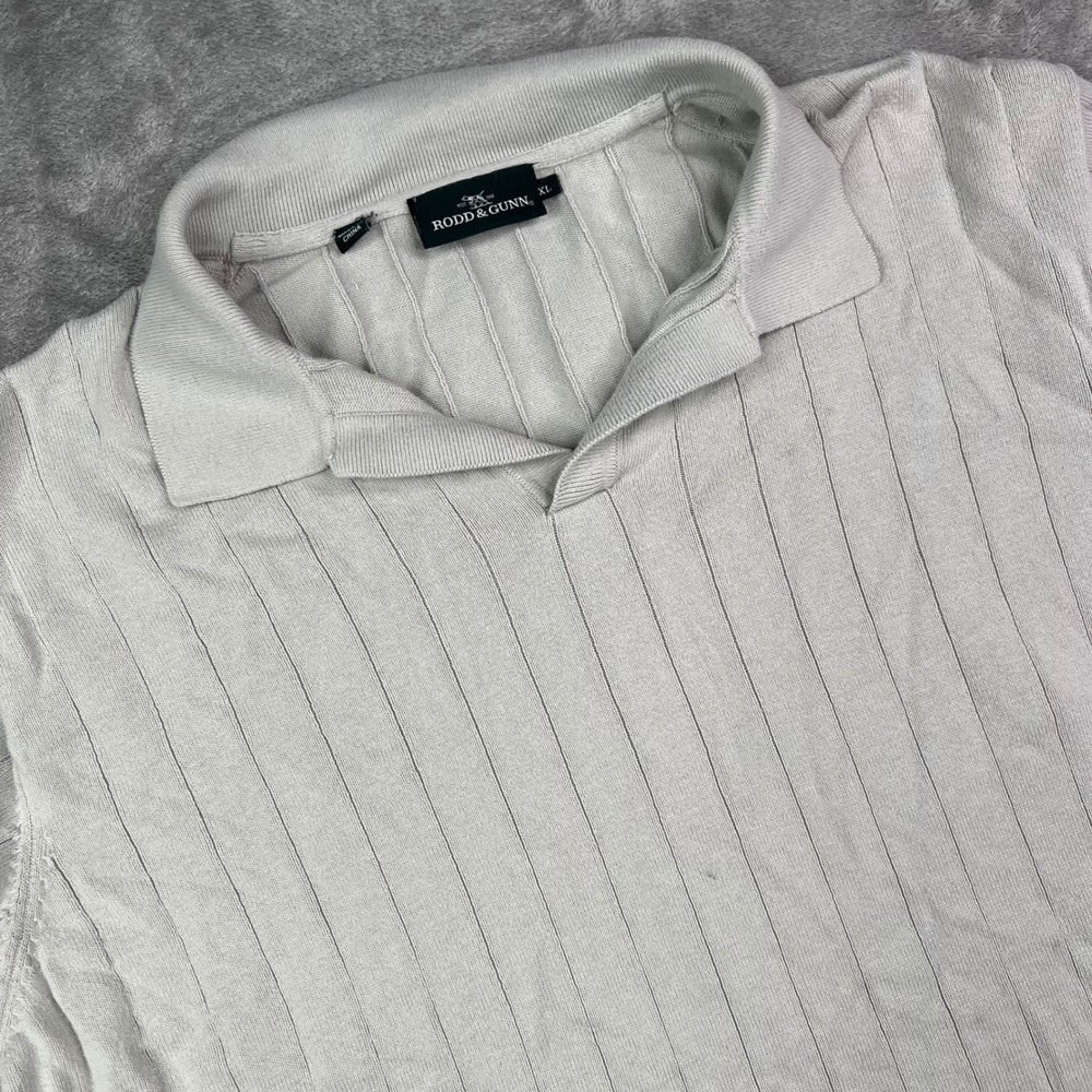 Rodd & Gunn Freys Crescent Knit Shirt Mens XL Stone Beige Ribbed Jacquard Stripe